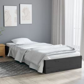 Bed Frame Grey Solid Wood 75x190 cm Small Single