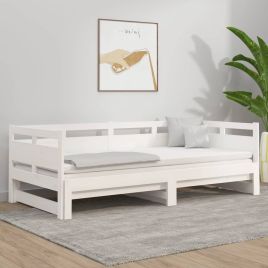 Pull-out Day Bed White Solid Wood Pine 2x(90x190) cm