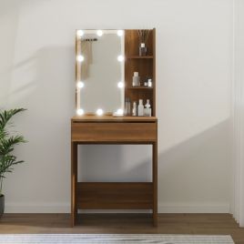 Dressing Table with LED Brown Oak 60x40x140cm
