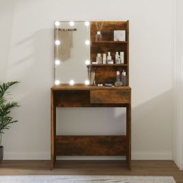 Dressing Table with LED Smoked Oak 74.5x40x141cm