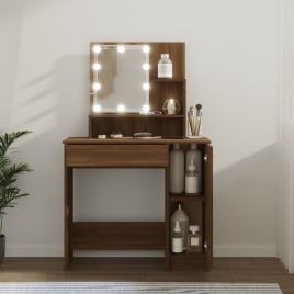 Dressing Table with LED Brown Oak 86.5x35x136cm