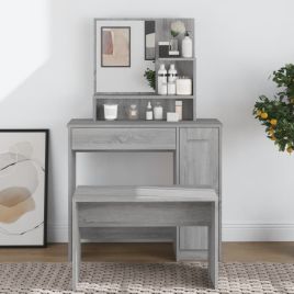 Dressing Table with Mirror Grey Sonoma 86.5x35x136cm