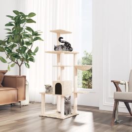 Cat Tree with Sisal Scratching Posts Cream 142 cm
