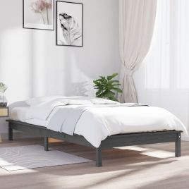 Bed Frame Grey 90x200 cm Solid Wood Pine