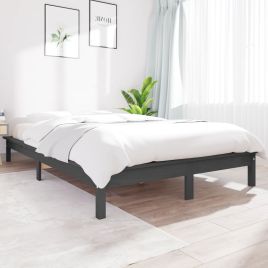 Bed Frame Grey 140x190 cm Solid Wood Pine
