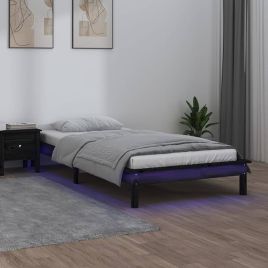 LED Bed Frame Black 90x200 cm Solid Wood