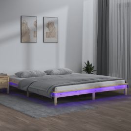 LED Bed Frame 150x200 cm King Size Solid Wood