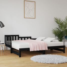 Pull-out Day Bed Black 2x(90x190) cm Solid Wood Pine
