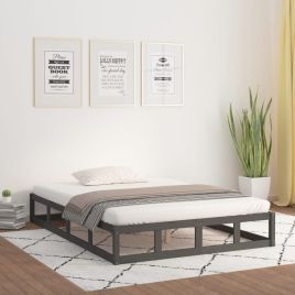 Bed Frame Grey 150x200 cm King Size Solid Wood