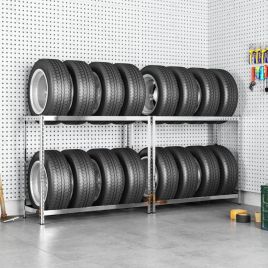 2-Layer Tire Racks 2 Pcs Silver 110x40x110cm Steel