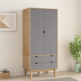 Wardrobe - OLIVER 2 Door 2 Drawer Wardrobe Brown and Grey 76.5cm