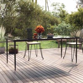 GACRES Garden Dining Table 200x100x74cm Steel and Tempered Glass - Black