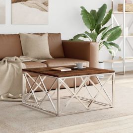Coffee Table Stainless Steel and Solid Wood Reclaimed