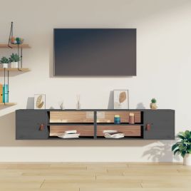 Wall Cabinets 2 pcs Grey 80x30x30 cm Solid Wood Pine