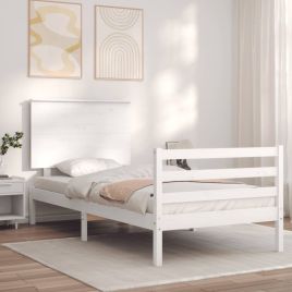 Bed Frame with Headboard White 90x200 cm Solid Wood