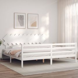 Bed Frame with Headboard White 200x200 cm Solid Wood