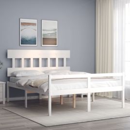 Bed Frame with Headboard White 160x200 cm Solid Wood