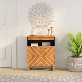 Side Cabinet Brown and Black 60x33.5x75 cm Solid Wood Mango