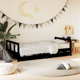 Kids Bed Frame with Drawers Black 90x190cm Solid Wood Pine