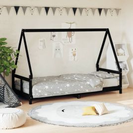 Kids Bed Frame Black 80x200cm Solid Wood Pine