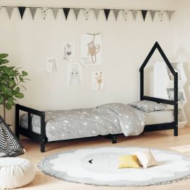Kids Bed Frame Black 80x200cm Solid Wood Pine