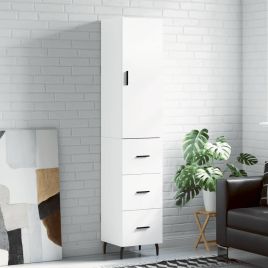 Highboard White 34.5x34x180 cm Engineered Wood
