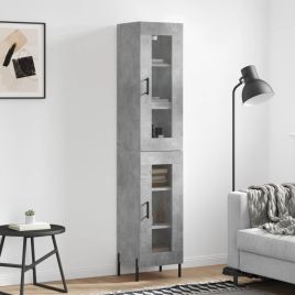 Highboard Concrete Grey 34.5x34x180 cm Engineered Wood