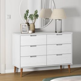 MALAGA White Chest of Drawers - Large-sized, 6 Drawers, Double