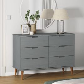 MALAGA Grey Chest of Drawers - Large-sized, 6 Drawers, Double