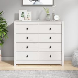 Side Cabinet White 100x40x90 cm Solid Wood Pine