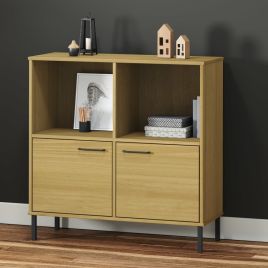 Bookcase with Metal Legs Brown 90x35x90.5 cm Solid Wood OSLO