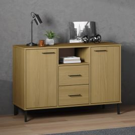 Sideboard with Metal Legs Brown 113x40x77 cm Solid Wood OSLO