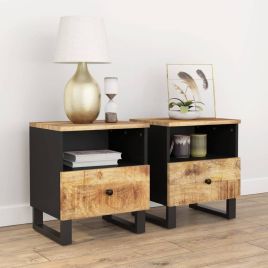 Bedside Table - CLARA 2 Piece Nightstand Natural 40cm