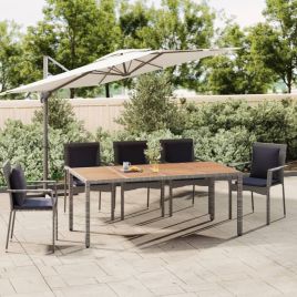 OSNEST Garden Table with Top Poly Rattan and Solid Wood Acacia Wooden - Grey