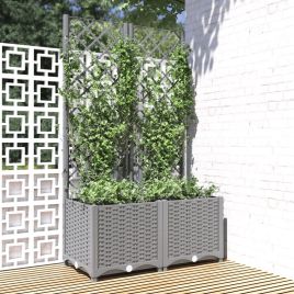 Garden Planter with Trellis Light Grey 80x40x136 cm PP