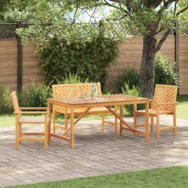 LAOBRO Garden Dining Set 4 pcs Solid Acacia Wood - Brown