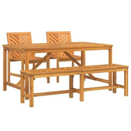 LAOBRO Garden Dining Set 4 pcs Solid Acacia Wood - Brown