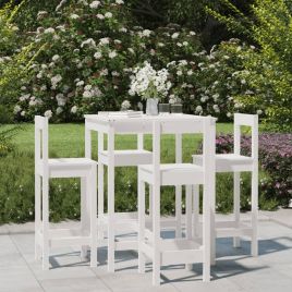 5 Pcs Garden Bar Set White Solid Wood Pine