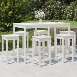 7 Pcs Garden Bar Set White Solid Wood Pine