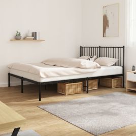 Metal Bed Frame with Headboard Black 150x200 cm 5FT King Size