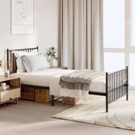 Metal Bed Frame with Headboard and Footboard Black 90x190 cm Single