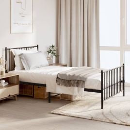 Metal Bed Frame with Headboard and Footboard Black 100x190 cm