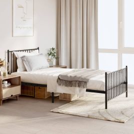 Metal Bed Frame with Headboard and Footboard Black 100x200 cm