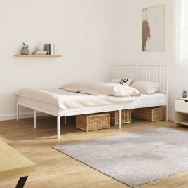 Metal Bed Frame with Headboard White 140x200 cm