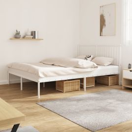 Metal Bed Frame with Headboard White 150x200 cm King Size