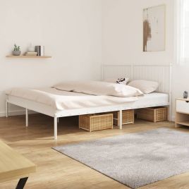 Metal Bed Frame with Headboard White 193x203 cm