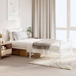 Metal Bed Frame with Headboard and Footboard White 100x200 cm