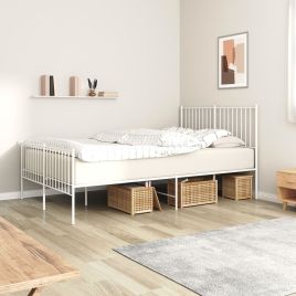 Metal Bed Frame with Headboard and Footboard White 135x190 cm
