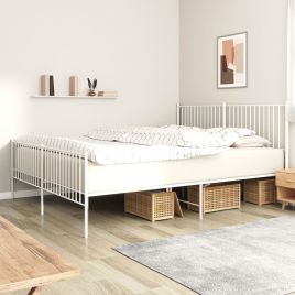 Metal Bed Frame with Headboard and Footboard White 200x200 cm
