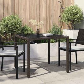 FRVBRO Garden Dining Table 90x90x75 cm Poly Rattan - Brown